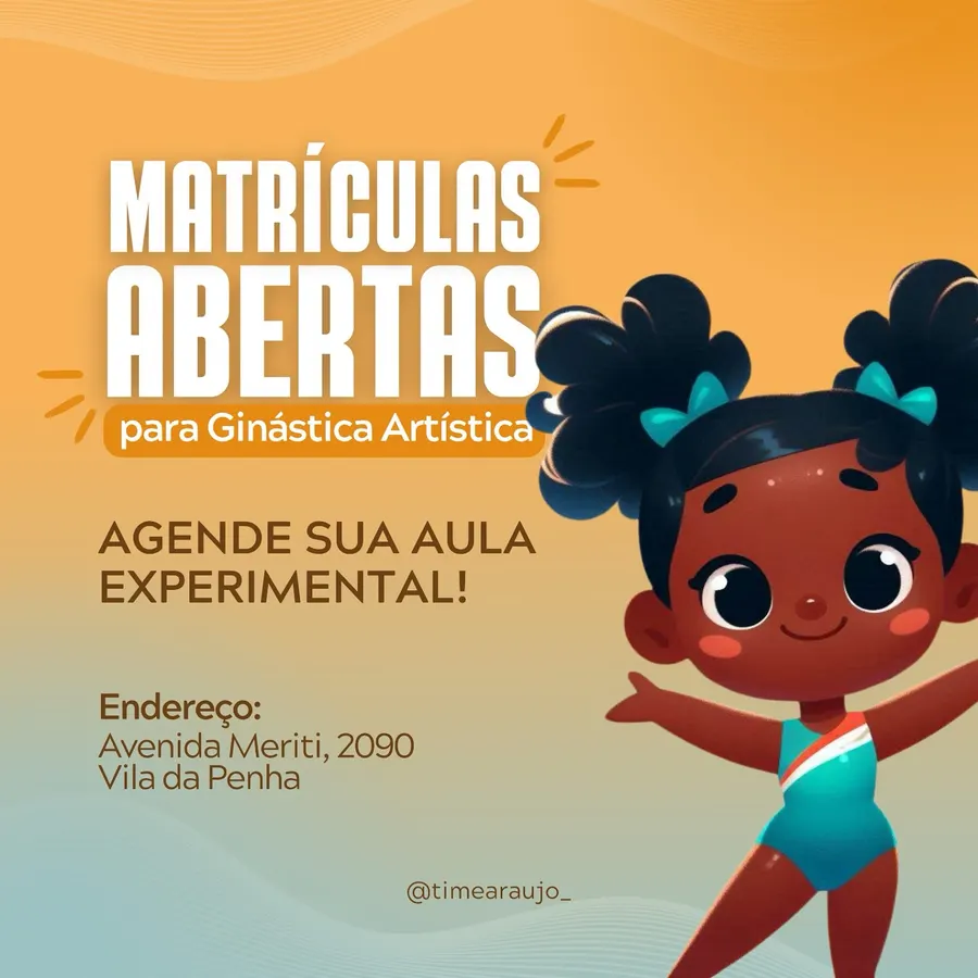 Arte de campanha: matrículas abertas para ginástica artística, agende sua aula experimental
